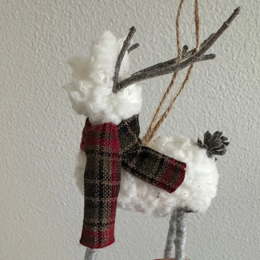 Hobby Lobby White and Gray Reindeer Ornament with Red Scarf - Picture 2 of 6